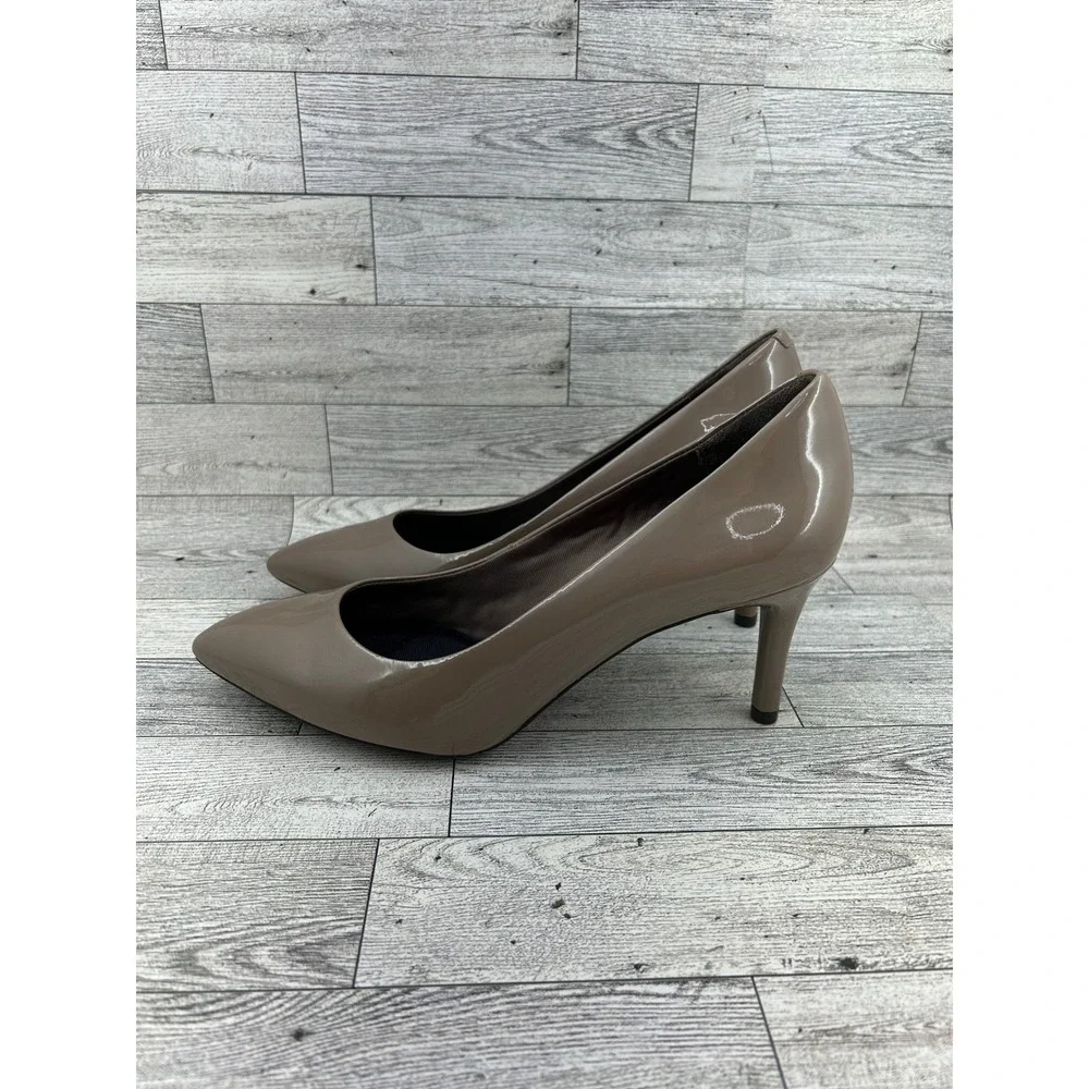 Rockport Total Motion Taupe Patent Leather Pointed Toe Pumps BX2837 Women Sz 8.5